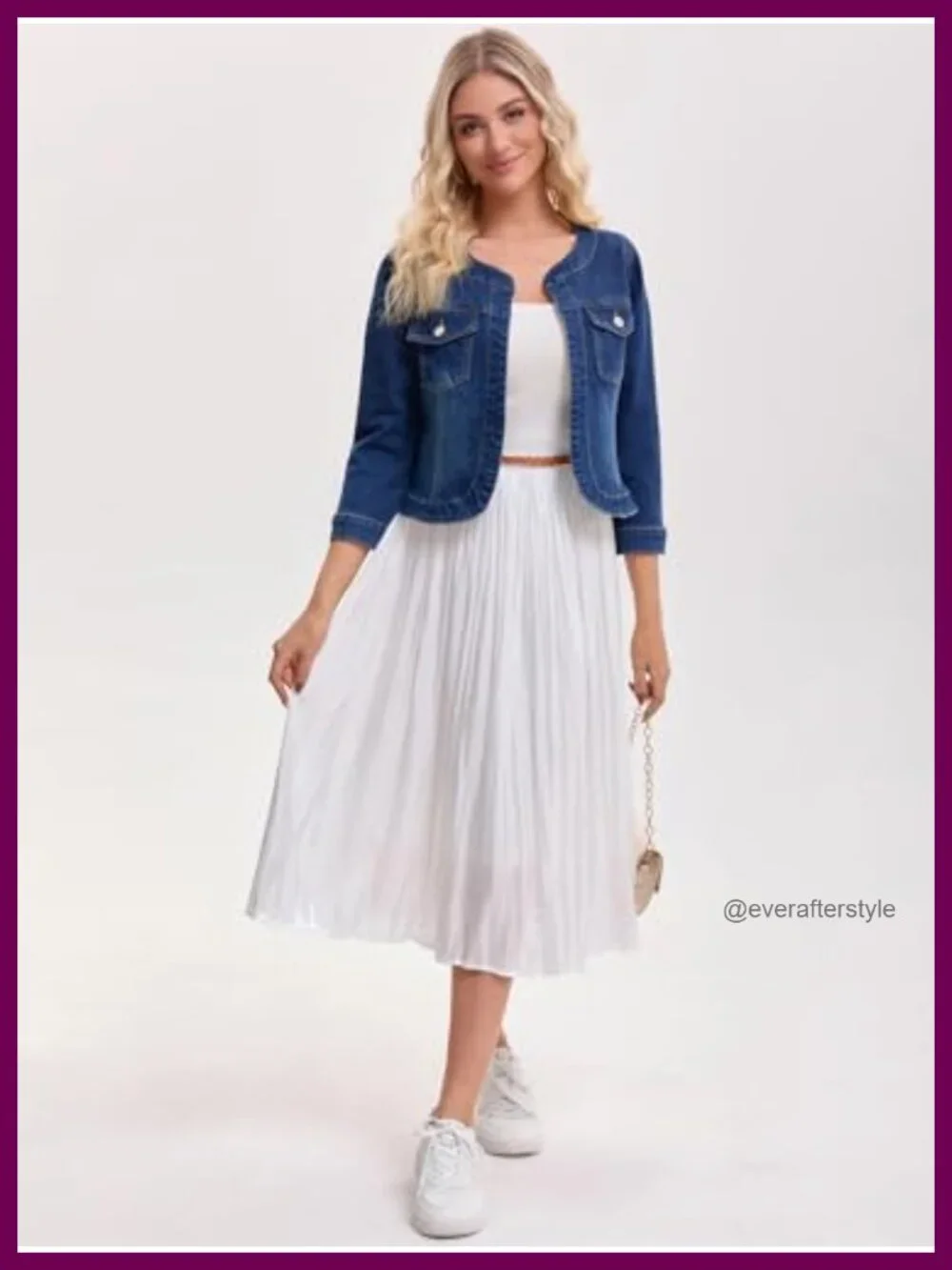 Collarless Denim Jacket 3/4 Sleeve Button Down Washed Jean Jacket